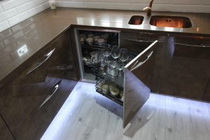 Kitchen Corner Cupboard with Glasses and Cups