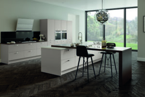 cream kitchen island in kitchen