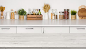 smart bright white kitchen bench