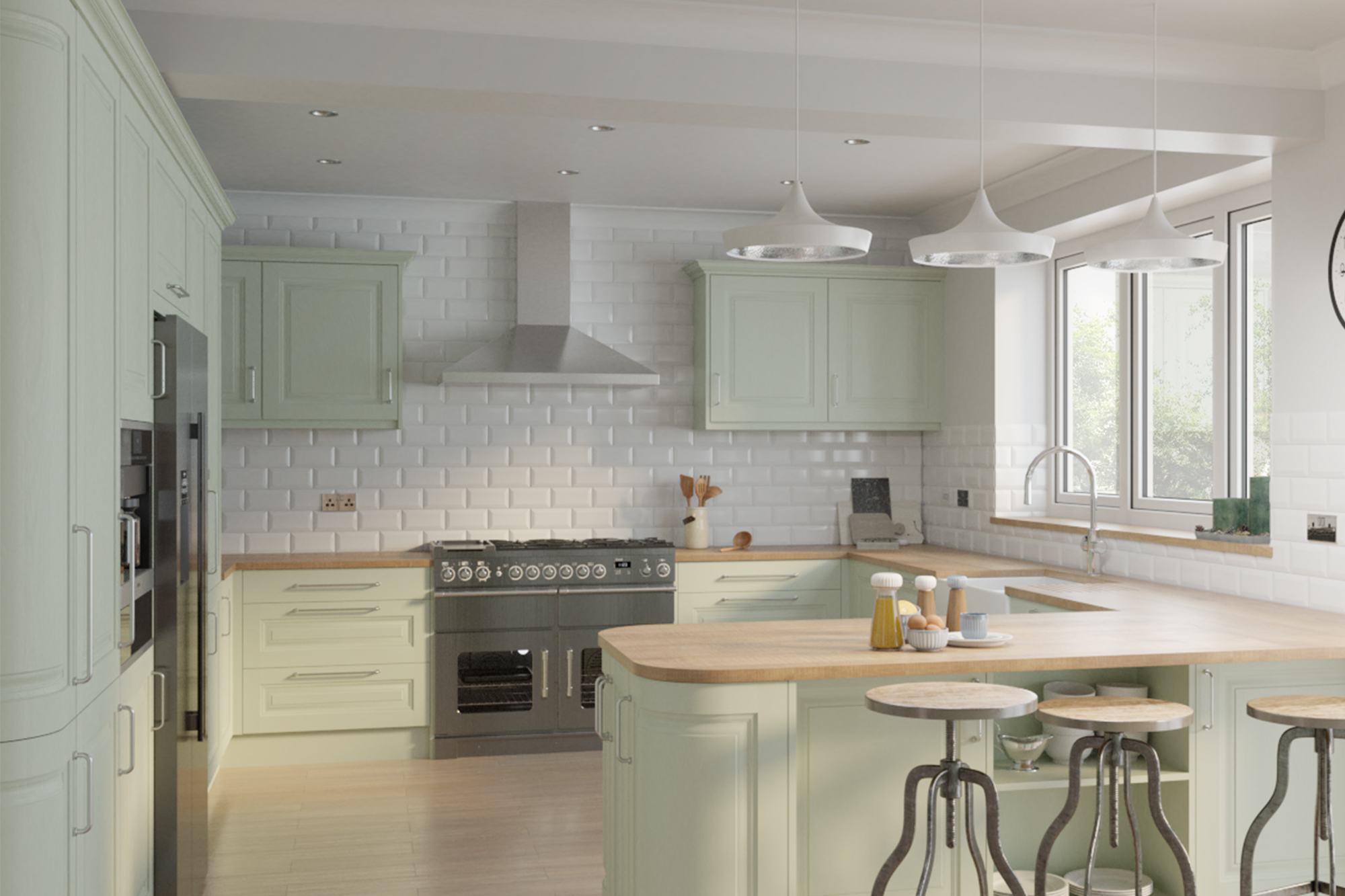 sage green feature wall kitchen