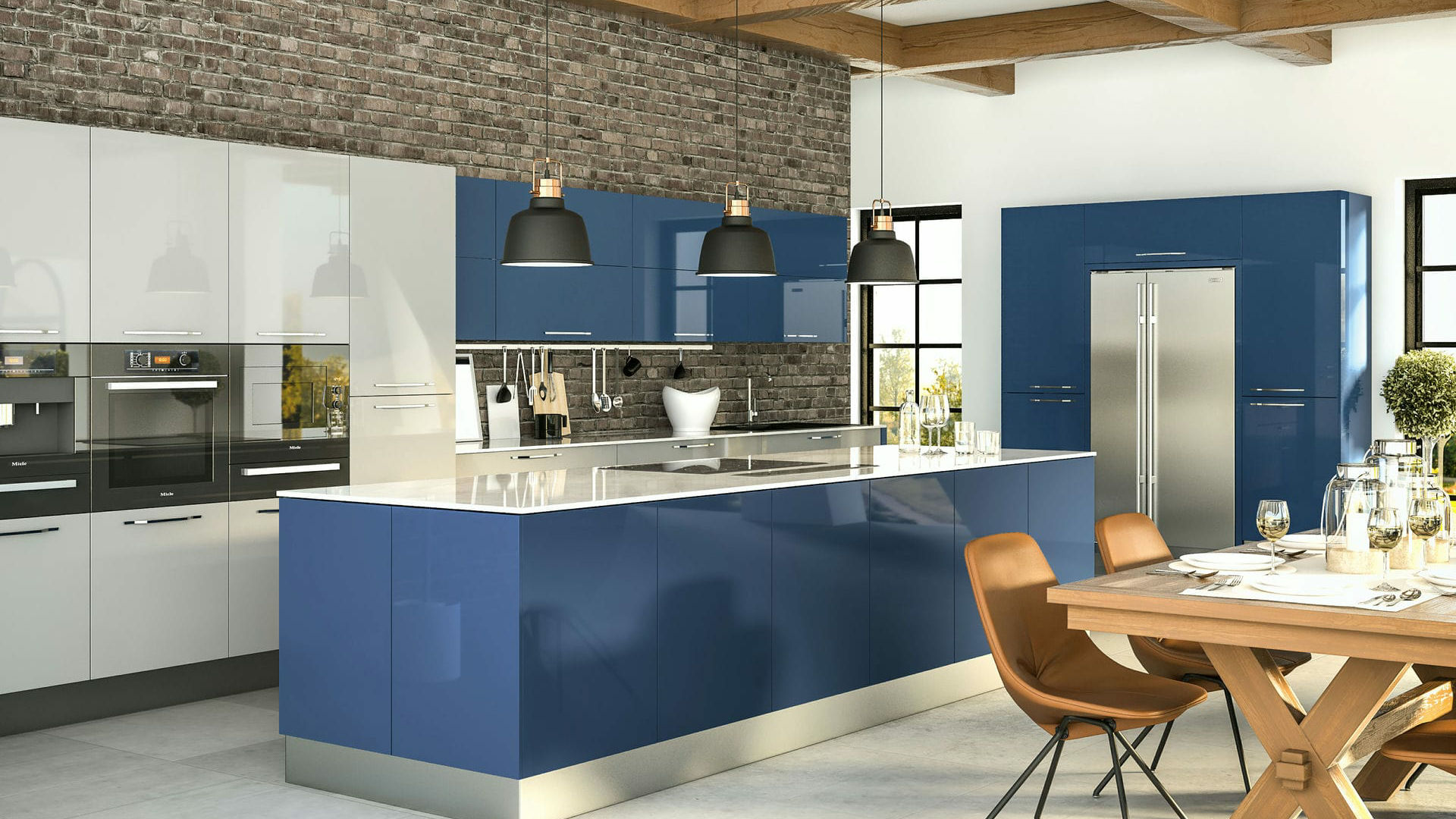 Gloss Acrylic Baltic Blue kitchens featuring a high-shine, vibrant blue finish for a striking modern look