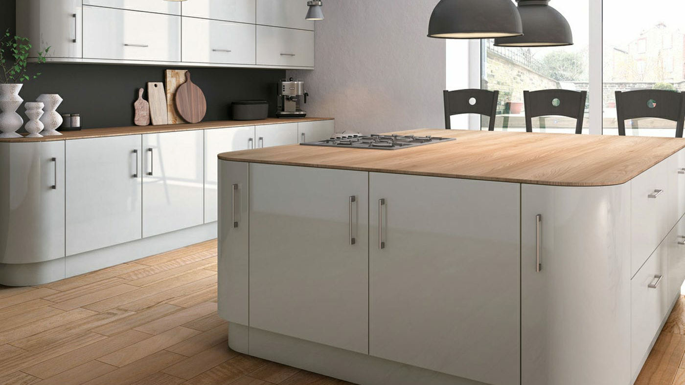 Gloss acrylic light grey kitchens offering a polished, contemporary feel with easy maintenance