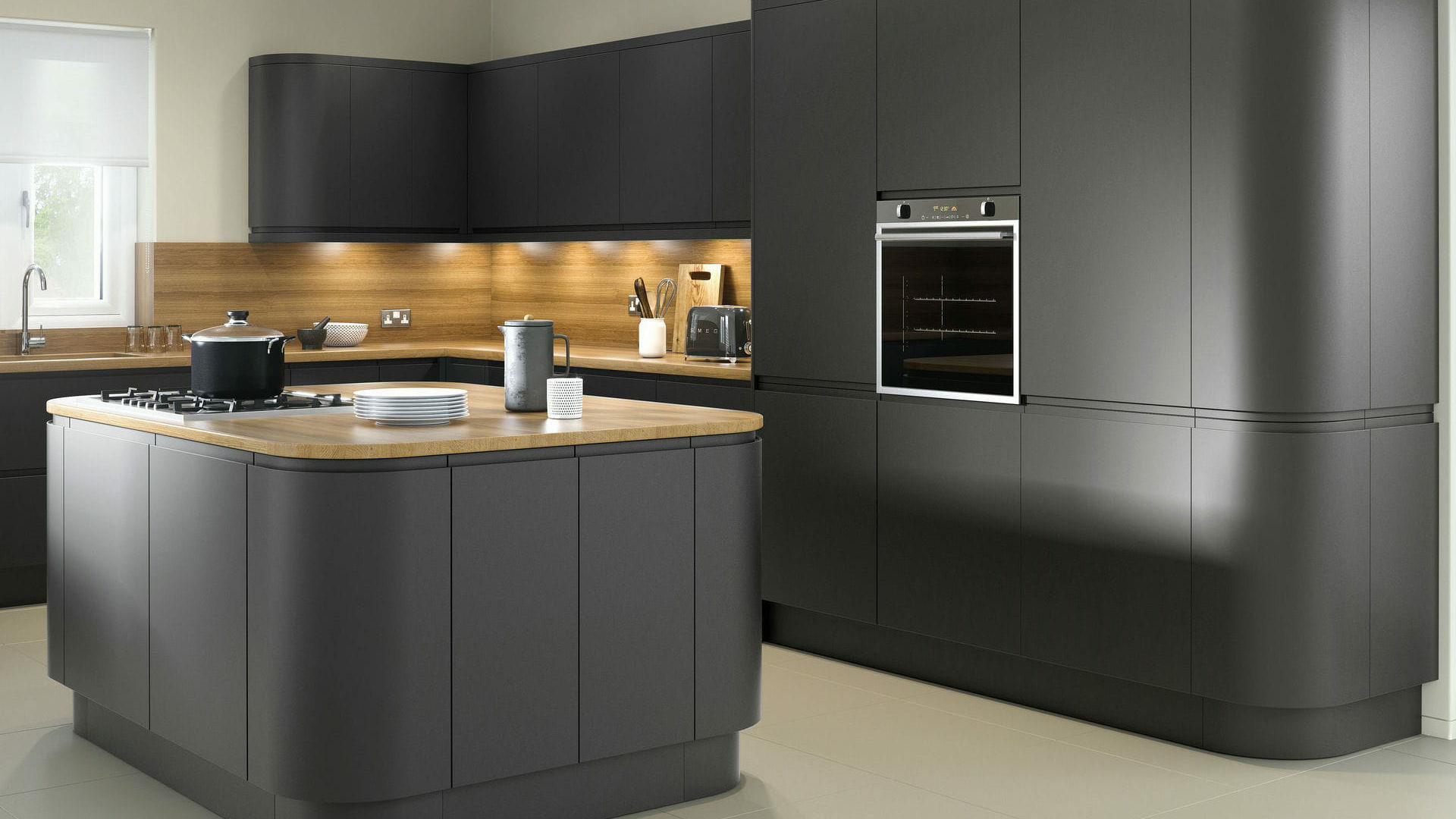 Handleless matt anthracite kitchens providing a subtle yet striking matte finish for an ultra-modern look