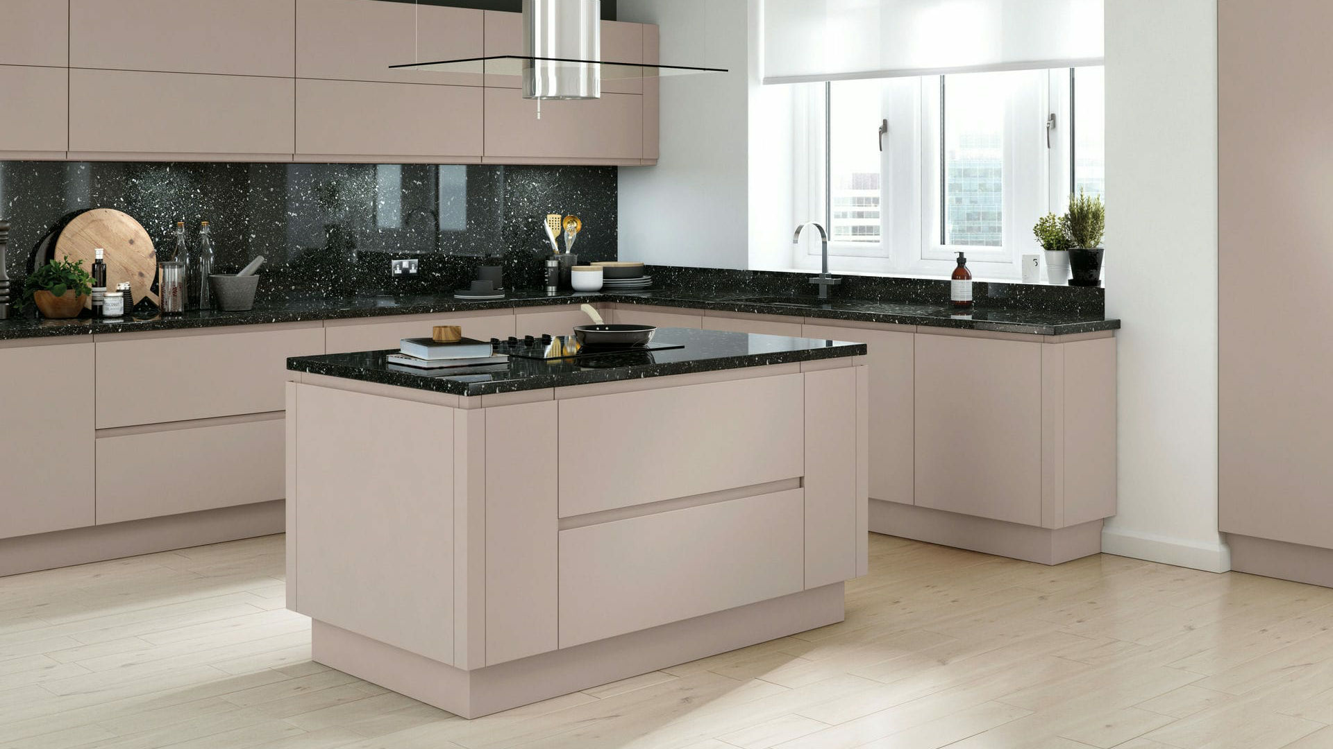 Handleless Matt Cashmere kitchen providing a seamless, understated style in a trendy, muted tone