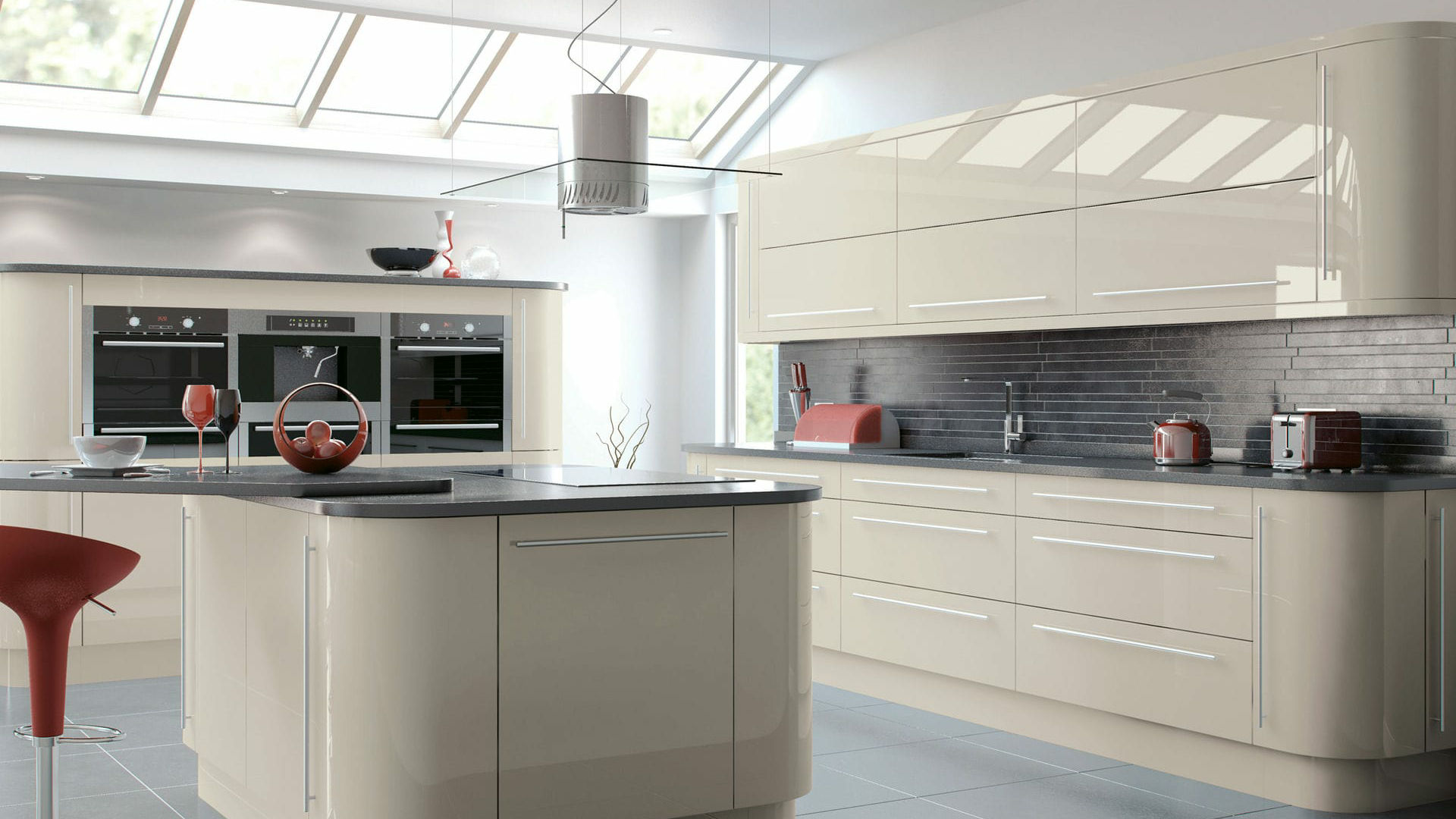 High Gloss Cashmere kitchen featuring a sleek, reflective surface for a luxurious and contemporary appeal