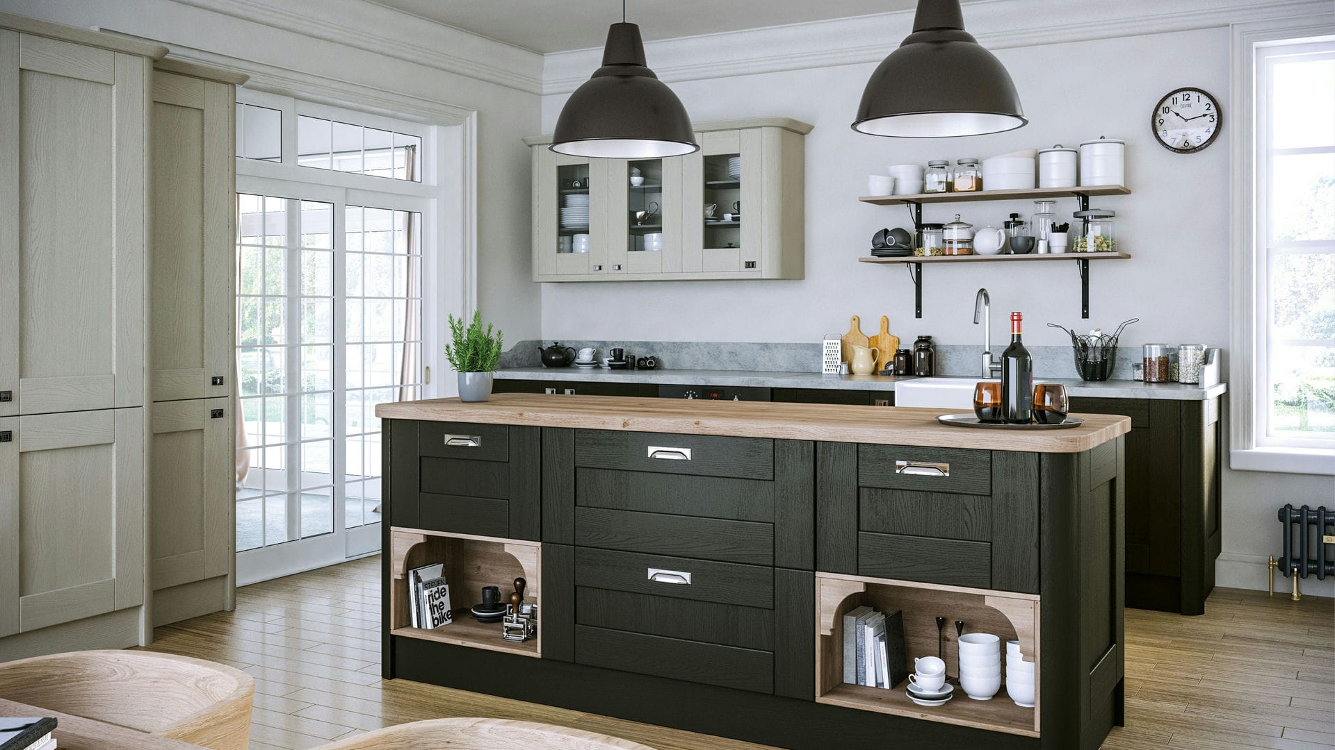 Luxury shaker graphite kitchens offering a timeless design enriched with a luxurious dark grey hue