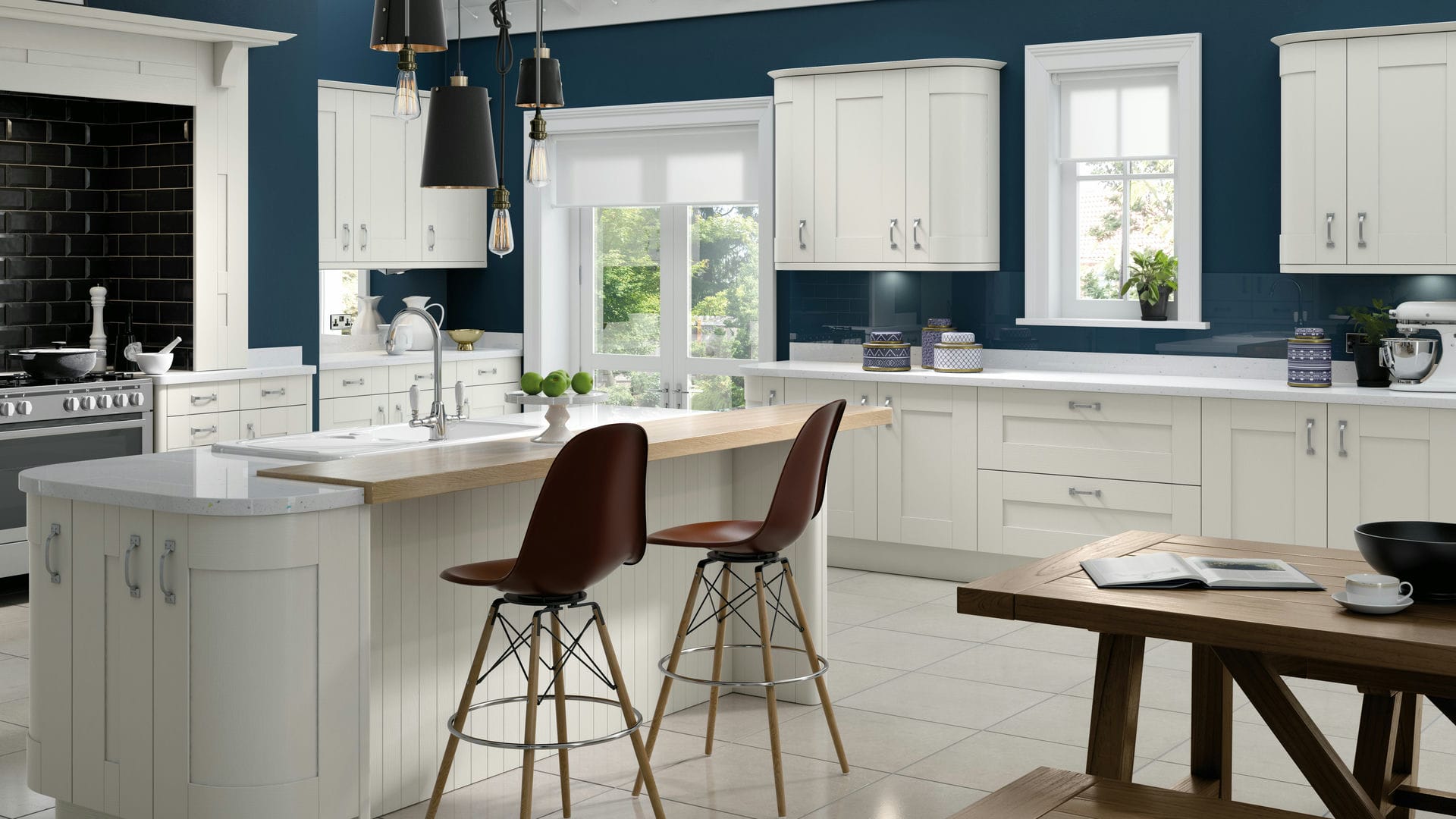 Luxury shaker style white kitchen doors and units, combining traditional design with a fresh, modern feel