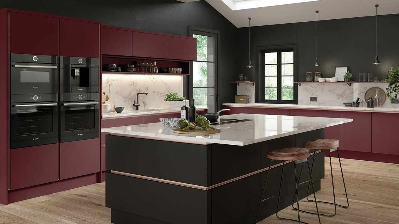Matt acrylic Black kitchens providing a sophisticated, non-reflective elegance to modern kitchen interiors