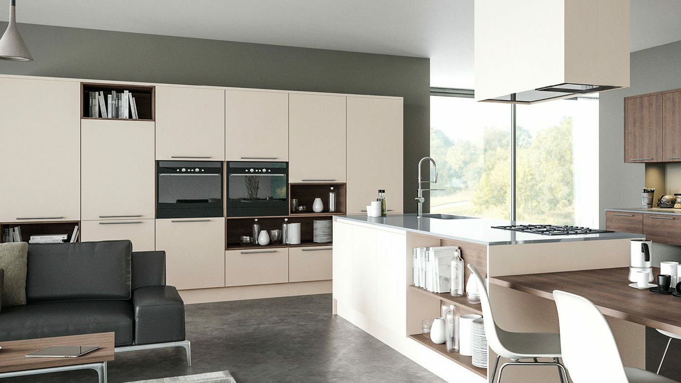 Matt Acrylic Cashmere kitchen presenting a muted elegance with a soft, tactile finish