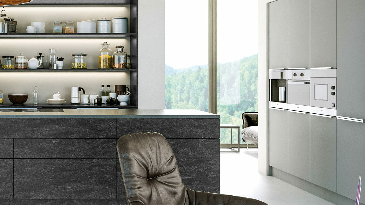 Matt acrylic light grey kitchens providing a muted elegance with a modern twist