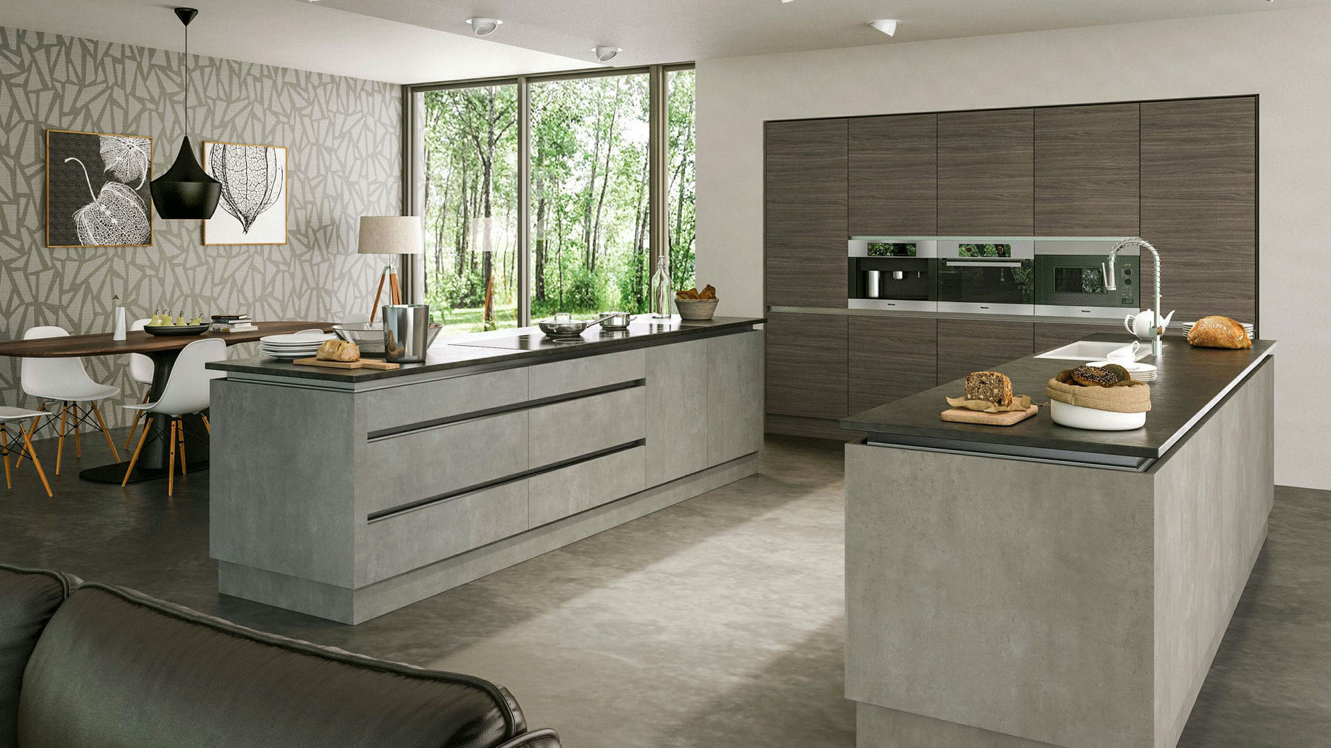 Matt textured light concrete kitchens embracing an industrial aesthetic with a smooth finish