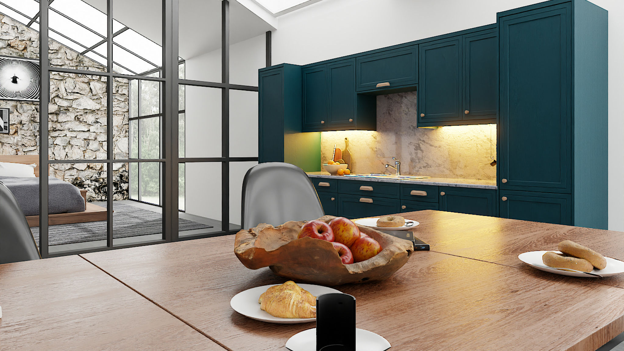 Mock Inframe Arrington Marine kitchens designed to imitate a bespoke inframe look in an elegant marine blue