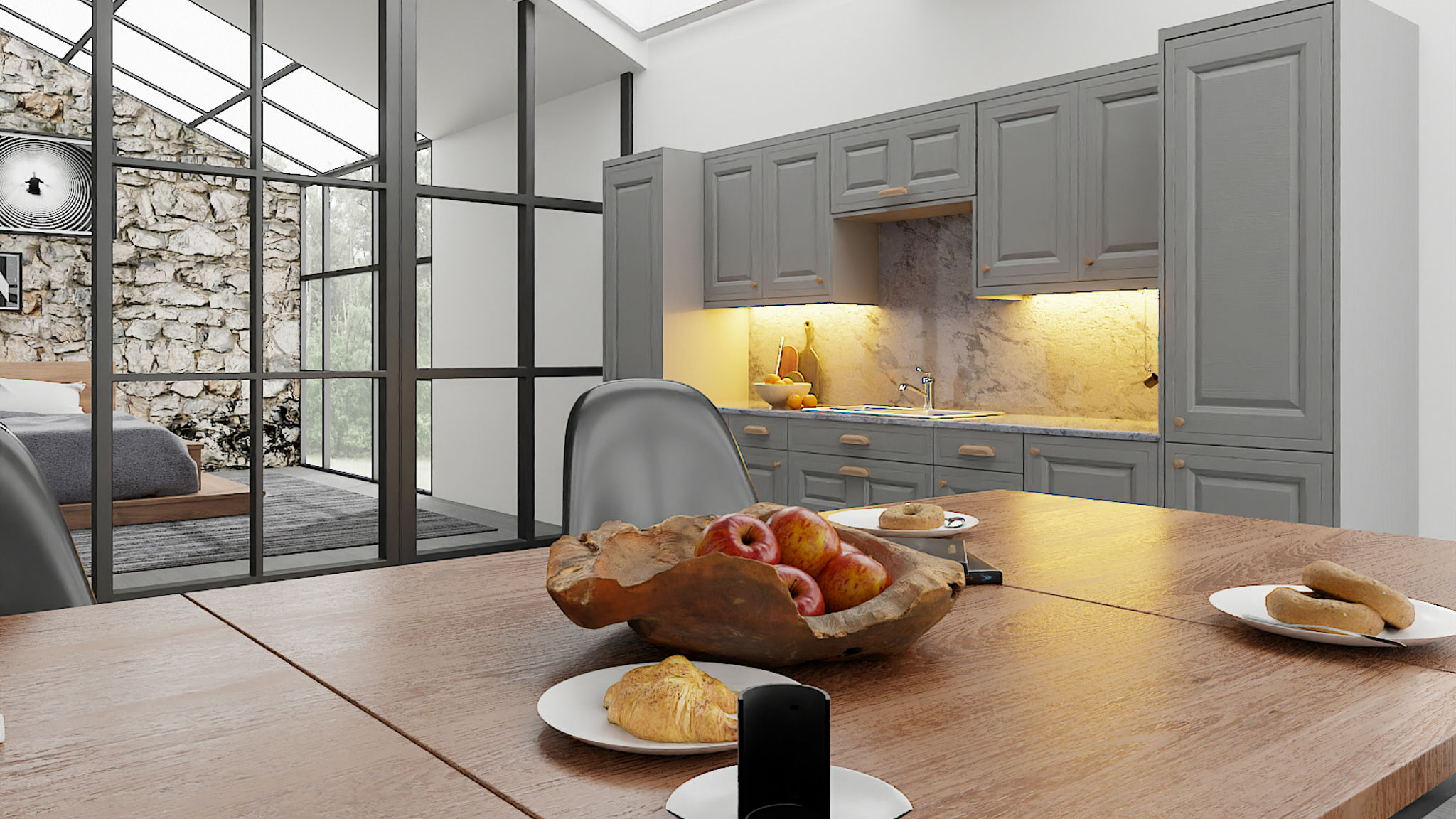 Mock inframe Jacobsen dust grey kitchens designed to give a tailored, built-in appearance in a deep grey hue