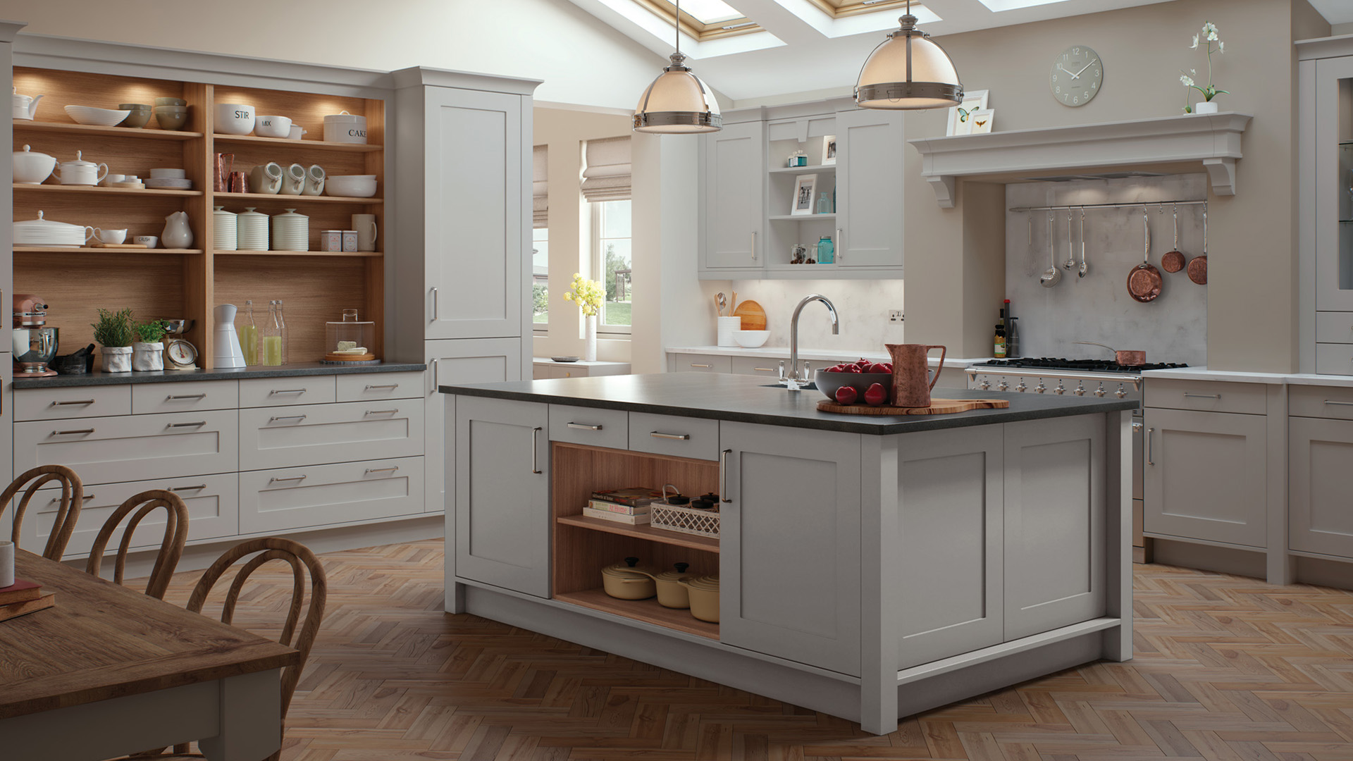 Georgia light grey smooth shaker kitchens offering a harmonious combination of classic lines and light grey serenity