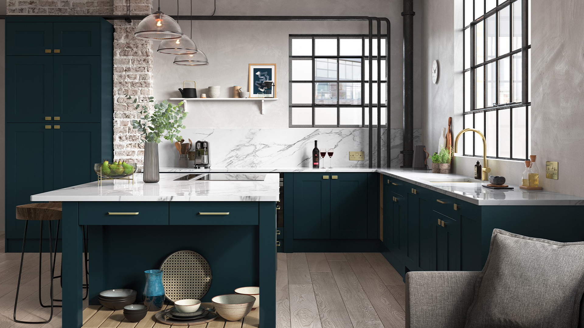 Georgia Marine Smooth Shaker kitchens blending traditional lines with a deep marine blue for a serene kitchen style
