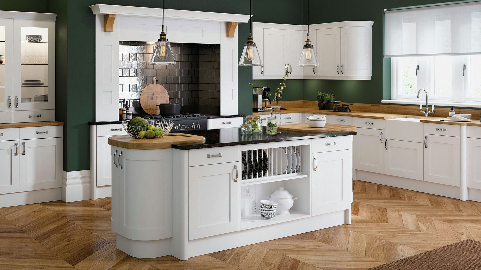 Georgia white smooth shaker kitchens, merging classic shaker style with a sleek, contemporary finish