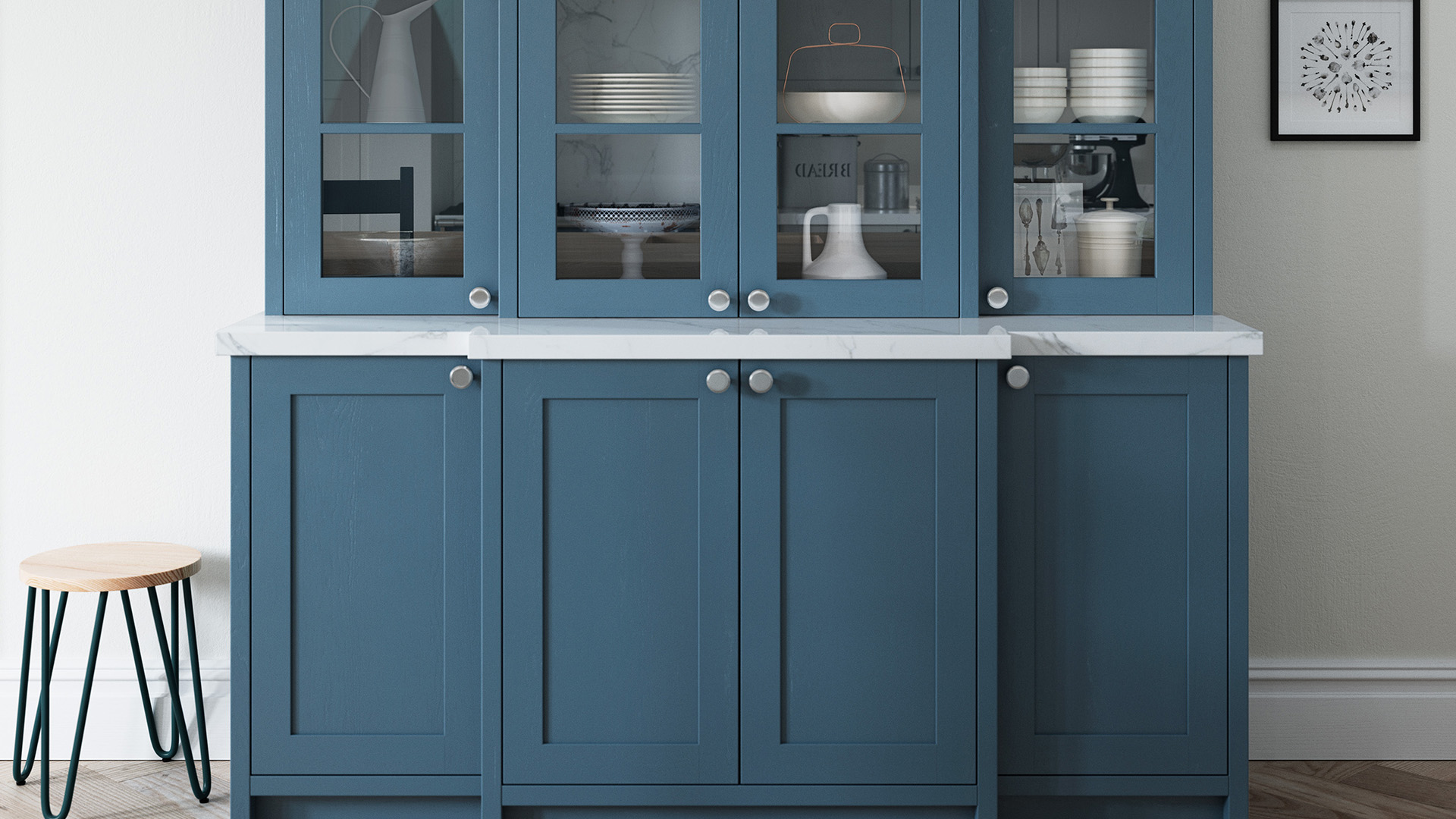 Aldana Solid Wood Airforce kitchens showing off artisanal craftsmanship in a distinguished airforce blue