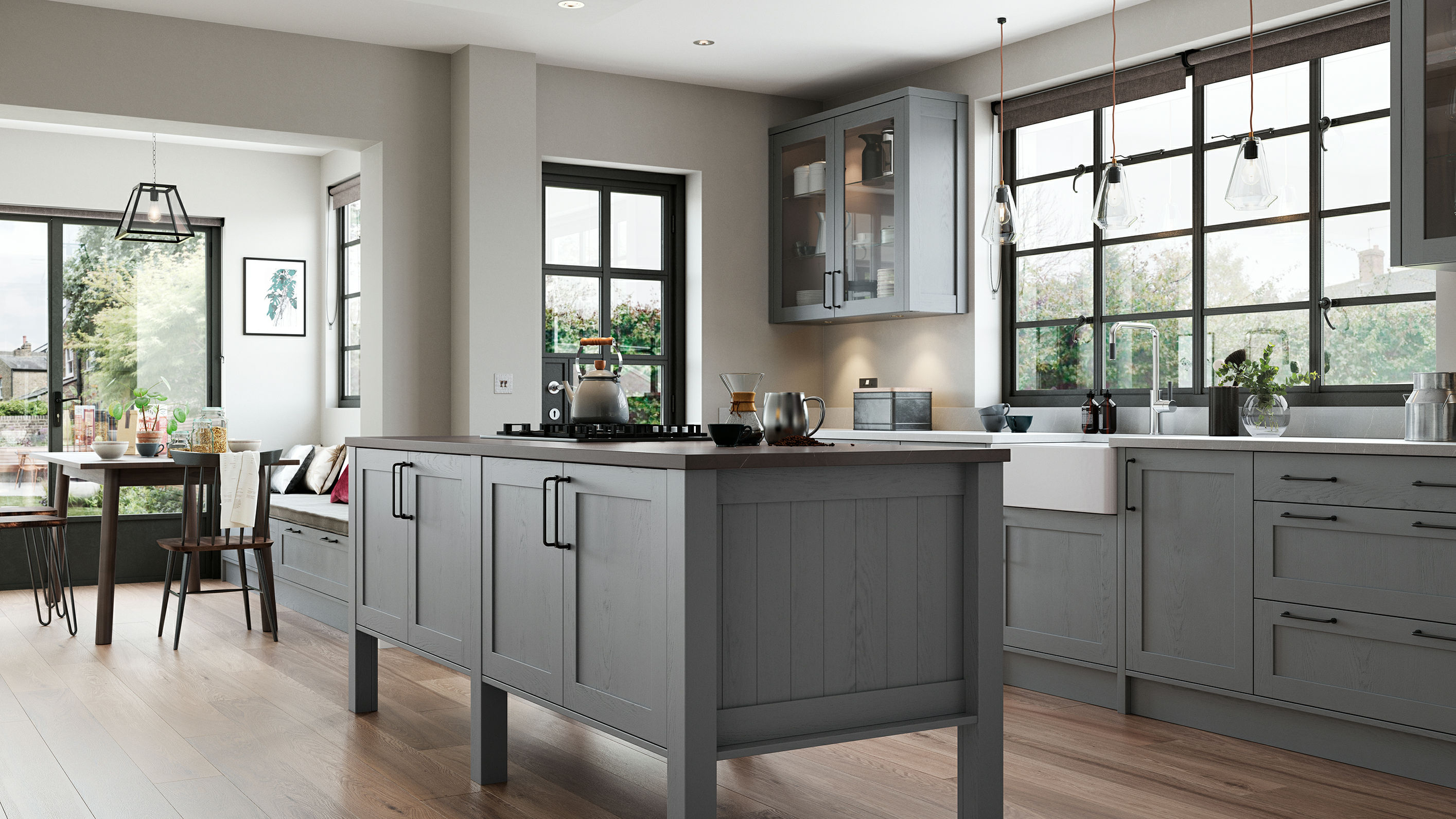 Aldana solid wood dust grey kitchens with exceptional craftsmanship and a stylish, muted grey finish