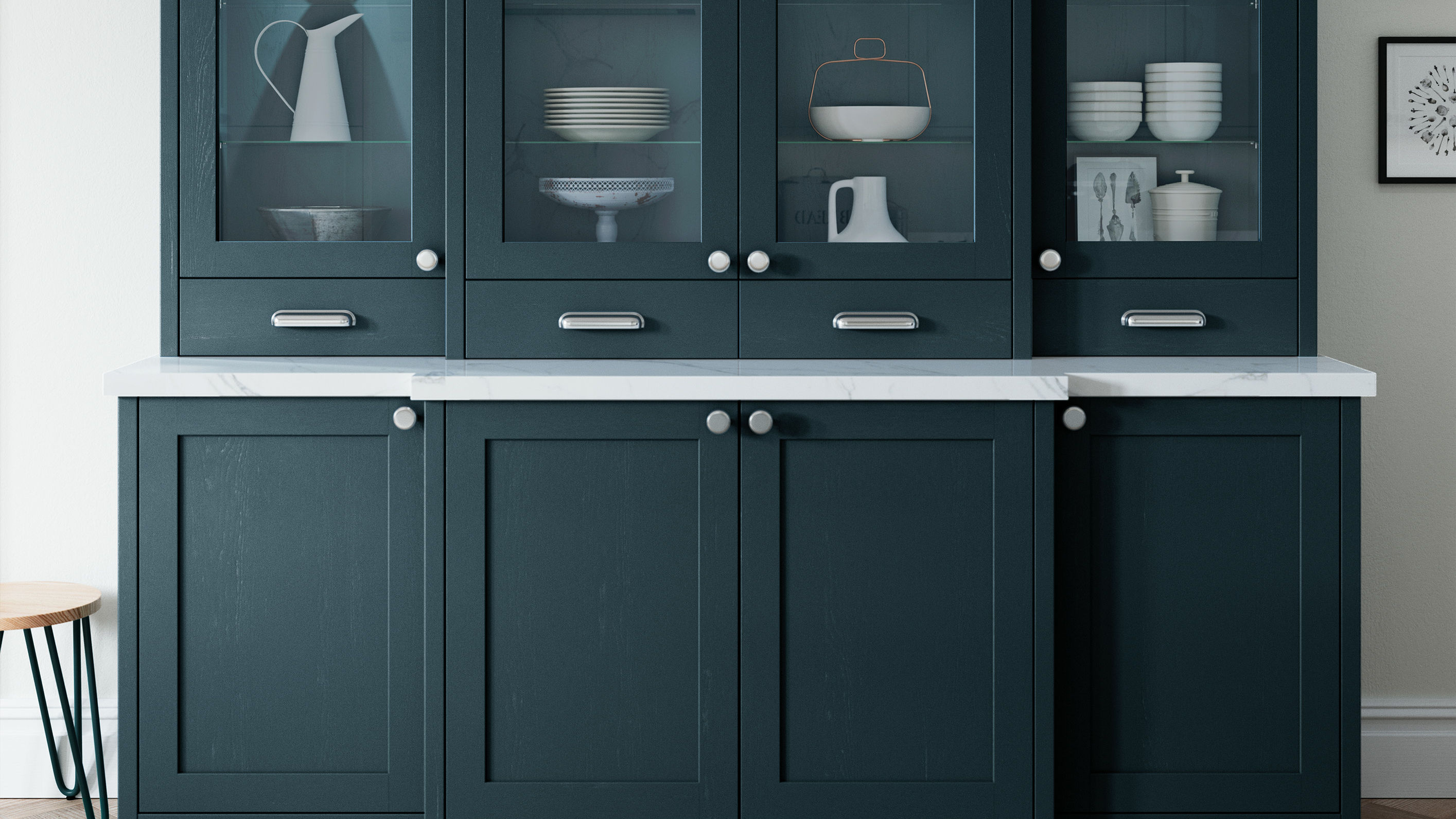 Aldana Solid Wood Marine kitchens combining timeless style with a rich marine blue finish