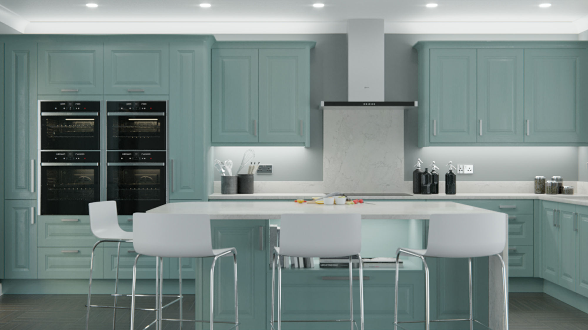 Jefferson solid wood Light Teal kitchens marrying robust design with the soft tranquility of light teal tones