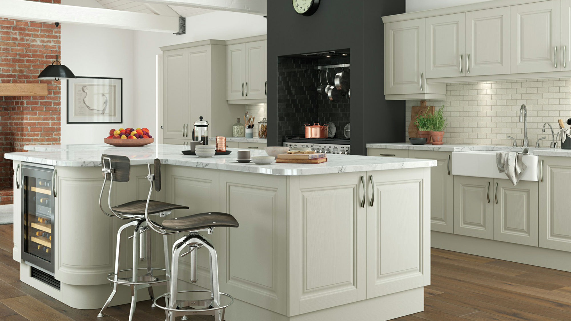 Jefferson solid wood mussel kitchens combining robust construction with a gentle, inviting color