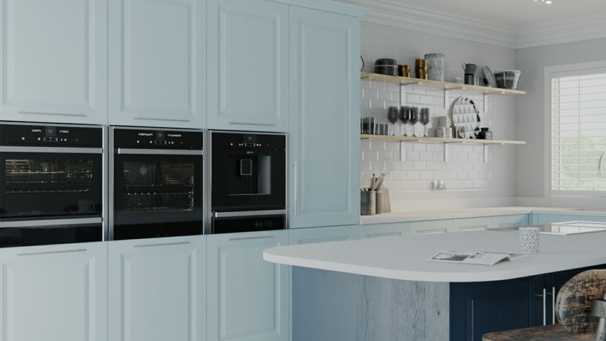 Jefferson solid wood Pantry Blue kitchens blending traditional elegance with the classic beauty of pantry blue
