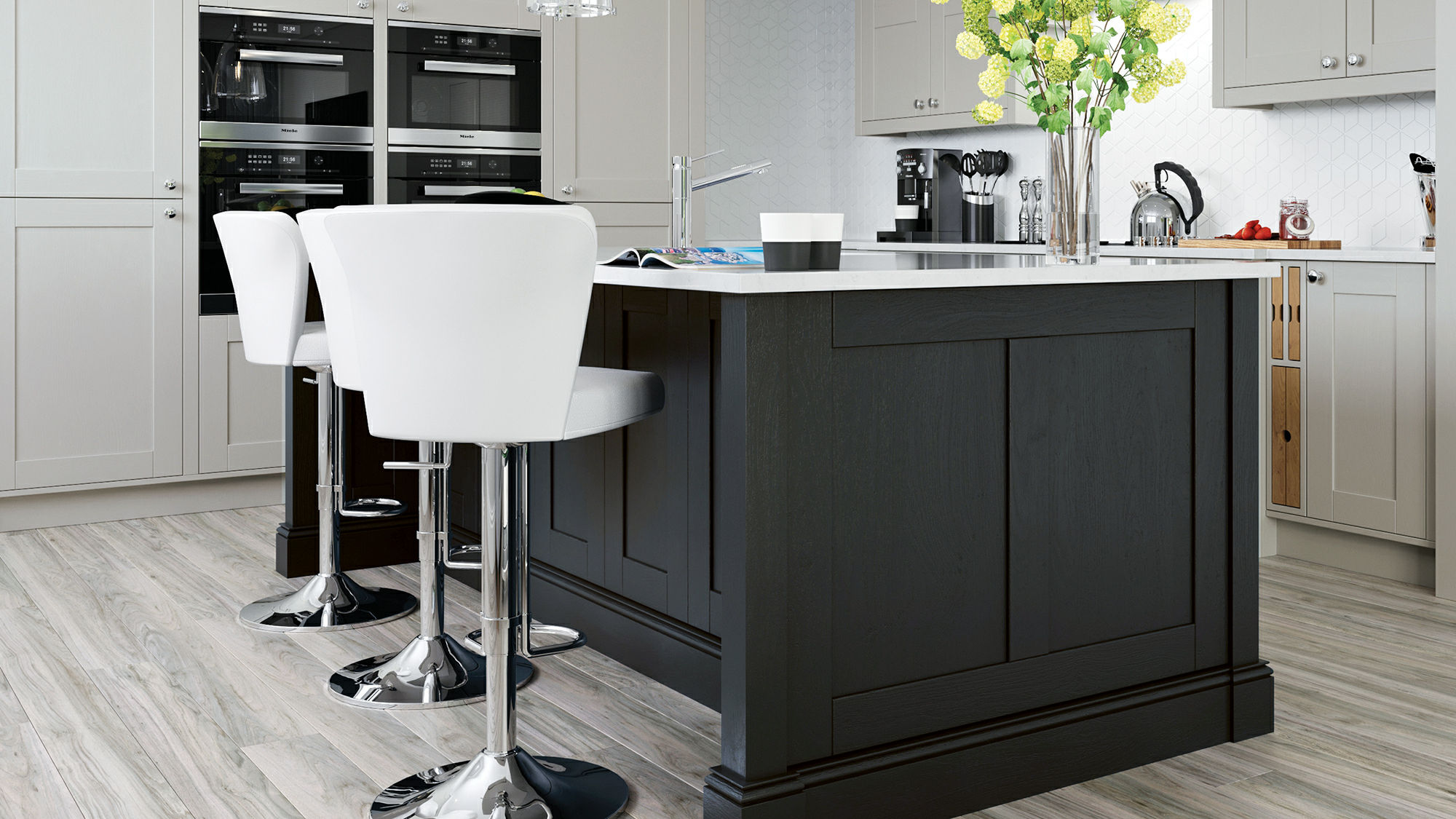 Madison solid wood graphite kitchens featuring sturdy construction and a statement dark grey shade