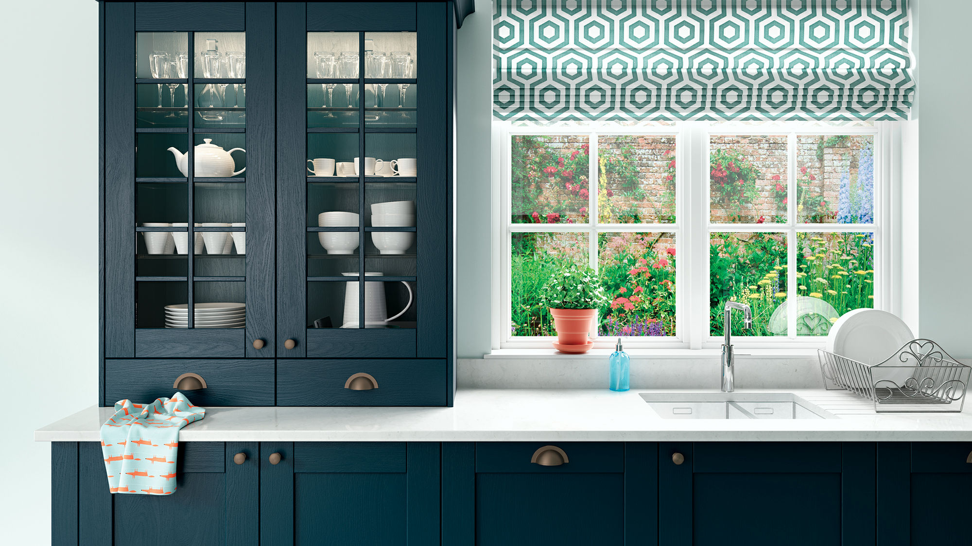 Madison Solid Wood Marine kitchens in a classic marine blue for a bold yet traditional kitchen setting