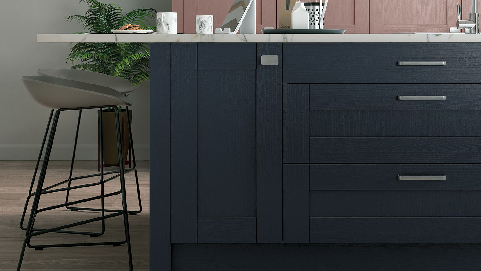 Madison Solid Wood Slate Blue kitchens featuring a robust build in a subtle slate blue palette