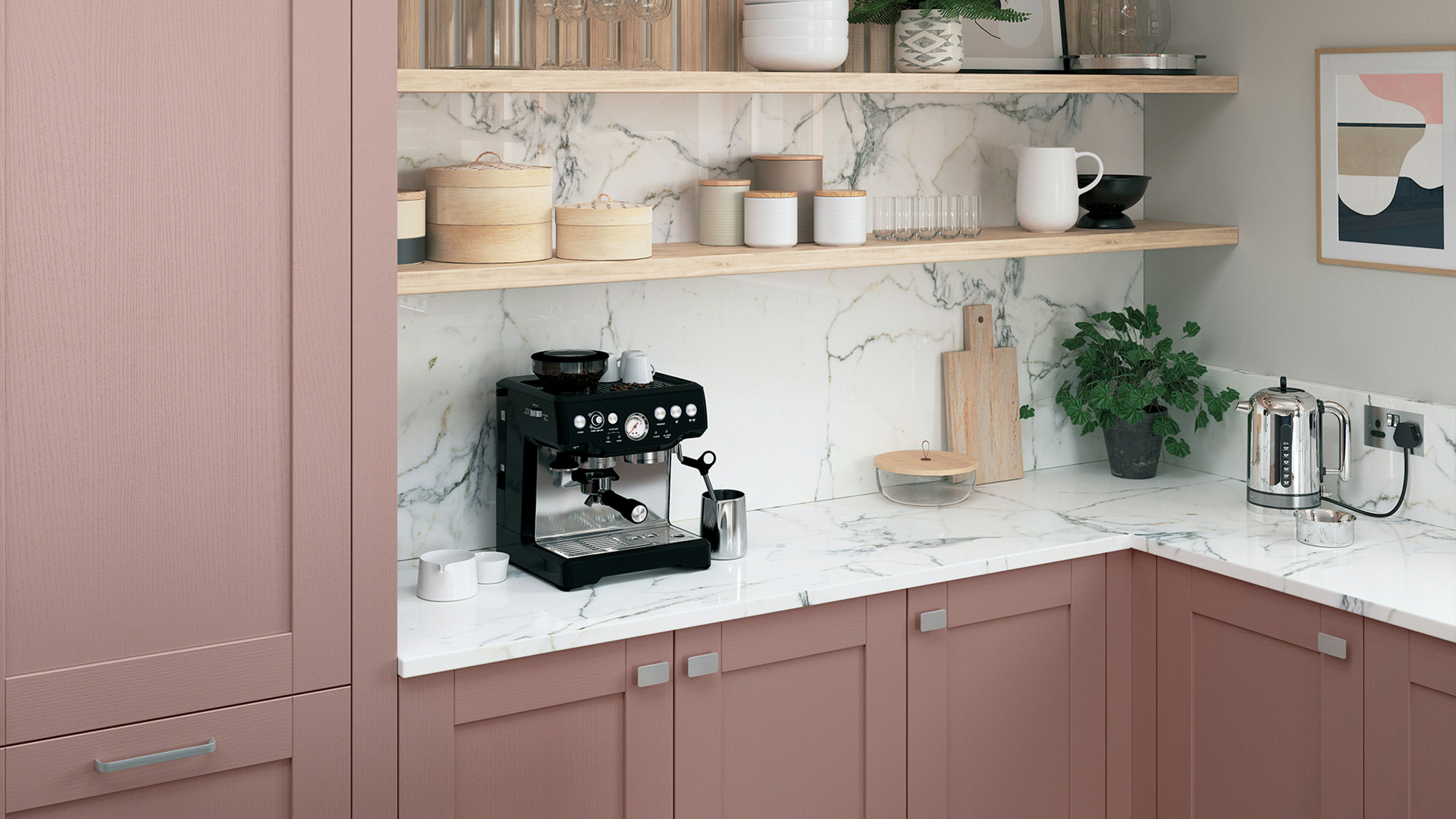 Madison Solid Wood Vintage Pink kitchen showcasing a charming blend of classic craftsmanship and retro pink hues