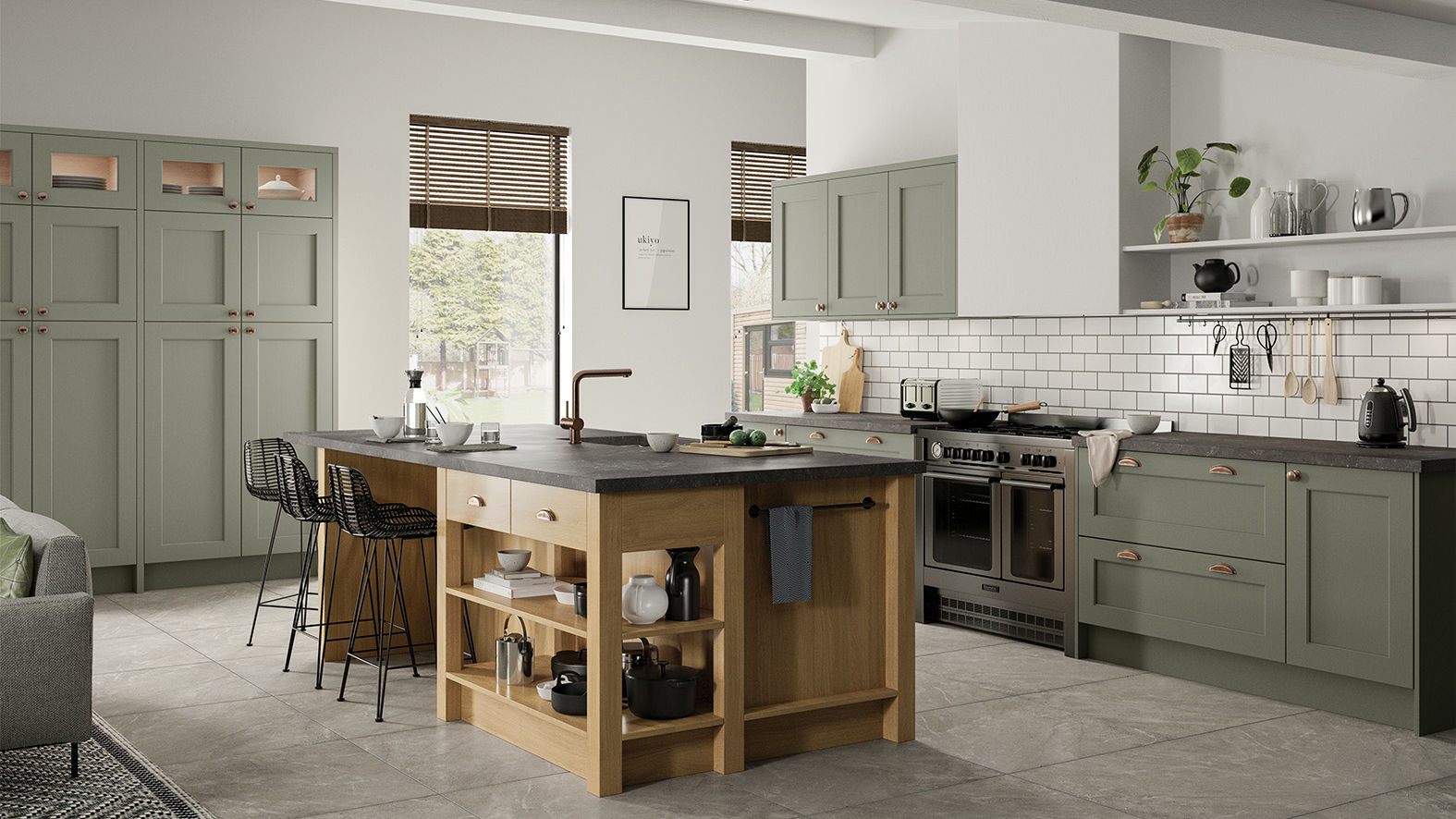Wakefield Solid Wood Cardamon kitchens highlighting traditional craftsmanship in a warm, spicy green shade