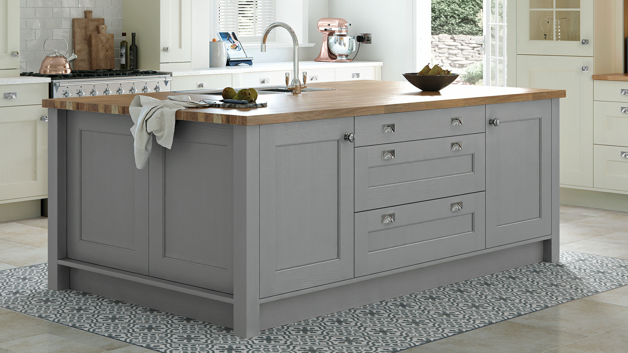Wakefield solid wood dust grey kitchens showcasing artisanal quality in a sleek dust grey colorway