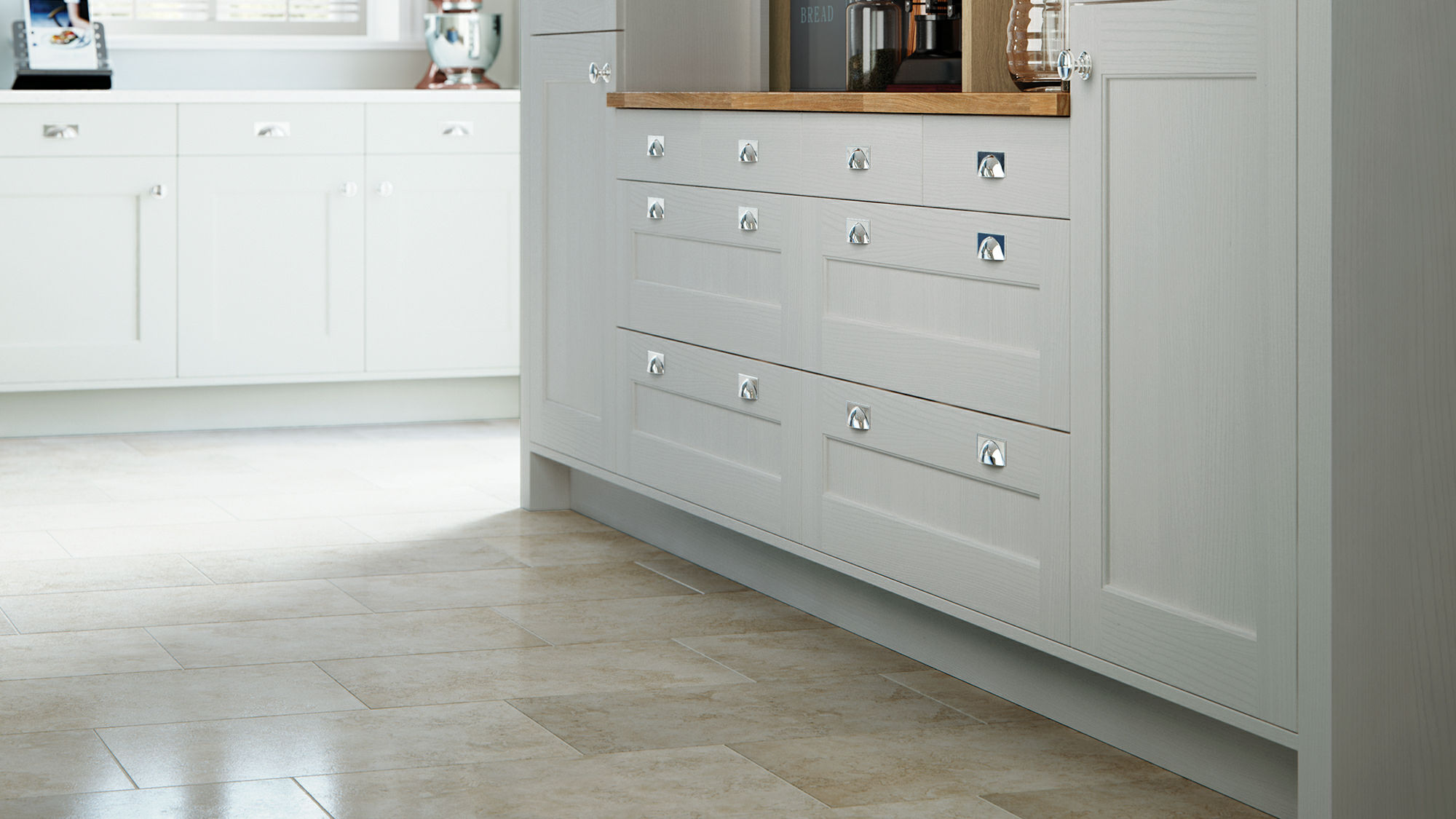 Wakefield solid wood mussel kitchens highlighting traditional craftsmanship in a subtle, serene hue