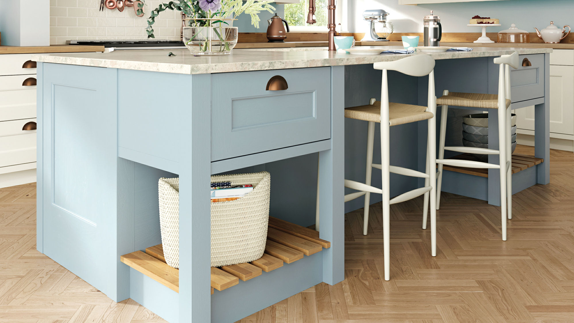 Wakefield solid wood Pantry Blue kitchens showcasing artisanal quality in a lovely shade of pantry blue