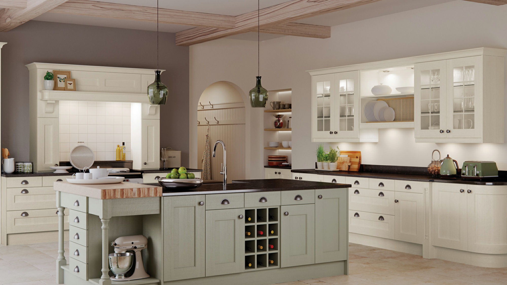 Wakefield Solid Wood Sage Green kitchens featuring artisanal quality in a soothing sage green hue