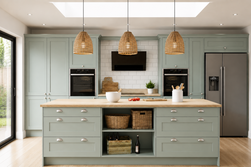 Solid Wood Wakefield Light Teal Painted Kitchen Units