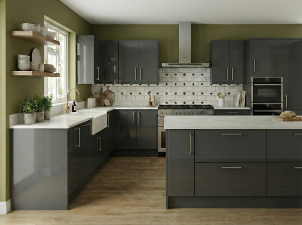 Metallic Charcoal Gloss Acrylic Kitchen Units