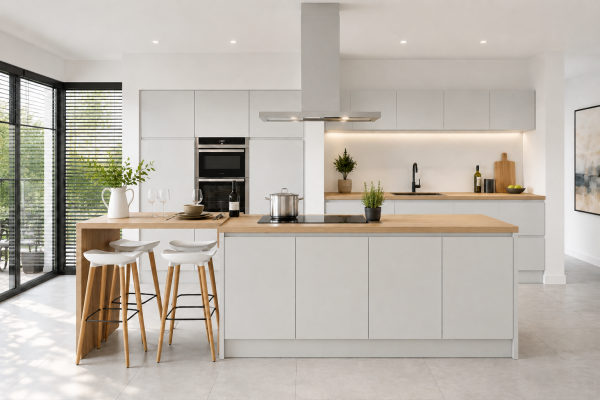 Light Grey Handleless Matt Kitchen Units