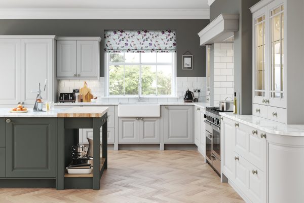 Light grey kitchen cabinet with smooth finish and subtle detailing, offering a calm and versatile look.