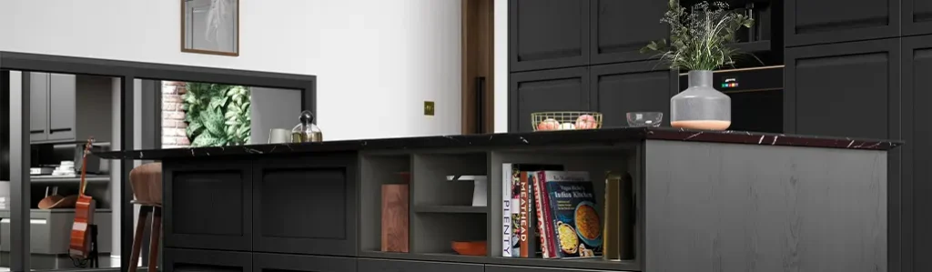 Handleless Solid Wood Graphite Kitchen Doors