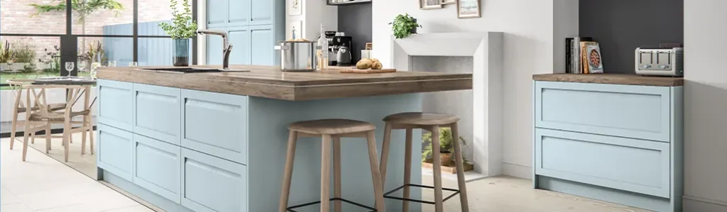 Handleless Solid Wood Pantry Blue Kitchen Doors