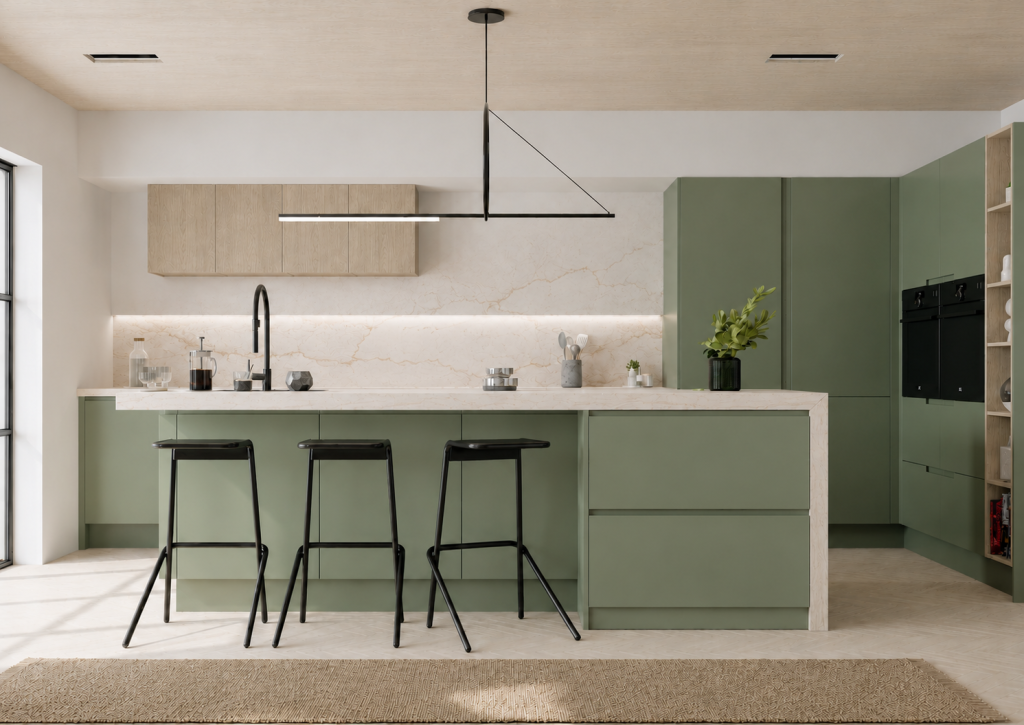 Regiment Green Handleless Matt Kitchen Units