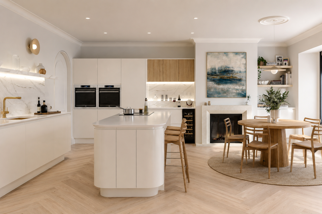 Taupe Handleless High Gloss Kitchen Units