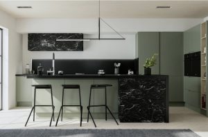 regiment green slab kitchen